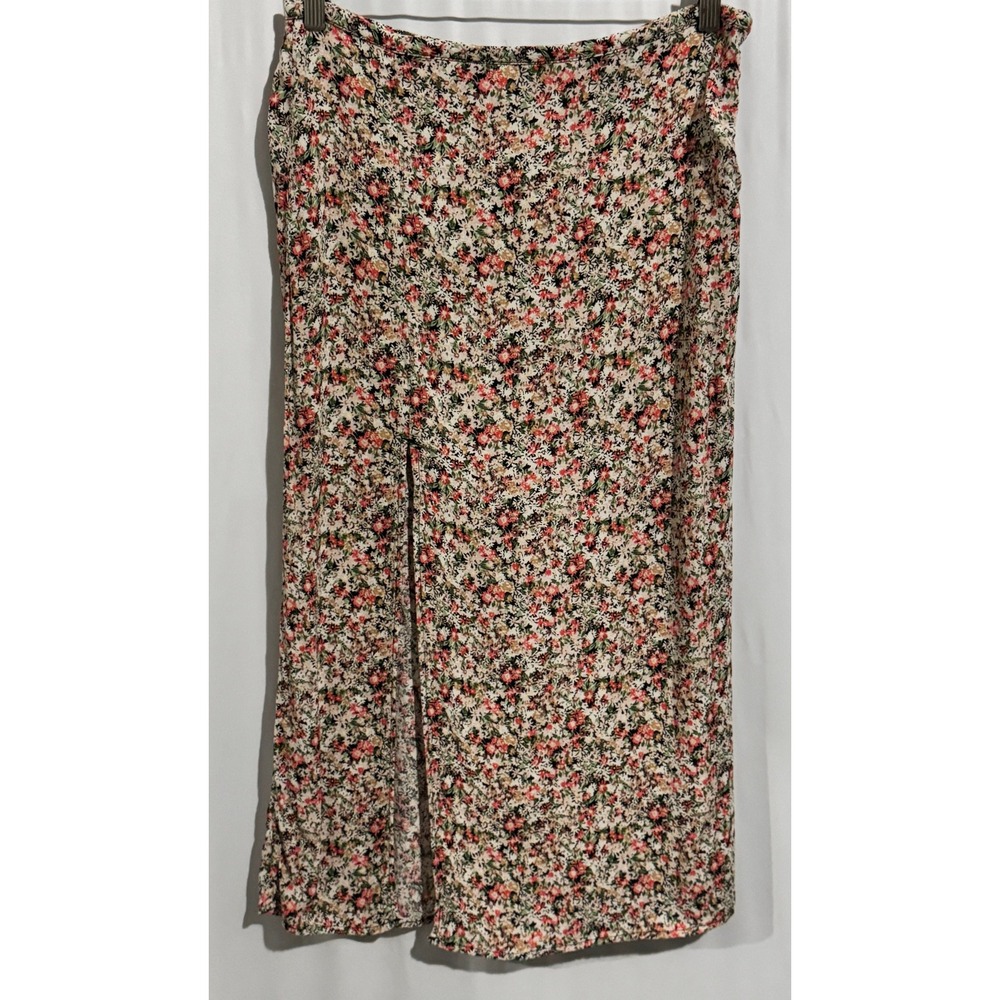 Size 10 - H&M Floral Midi Skirt Ditsy Print Side Slit High Waisted Multi Color
